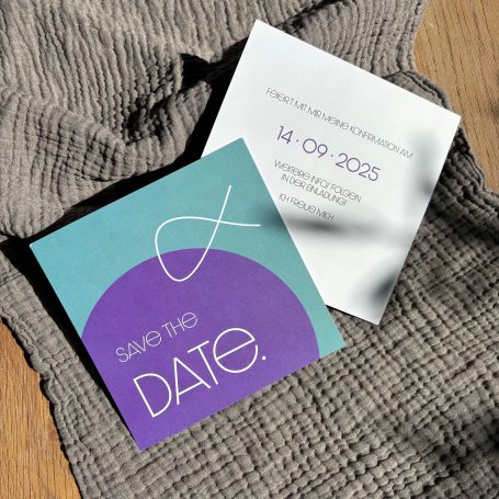 Eine Einladungskarte mit dem Text „Save the Date“ für den 14.09.2025.