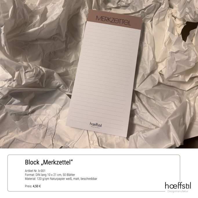 Linierter Notizblock mit Überschrift "Merkzettel"